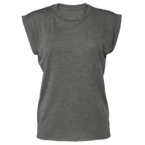 image of Bella + Canvas Womens/Ladies Flowy Rolled Cuff Muscle T-Shirt (XL) (Dark Grey Heather)