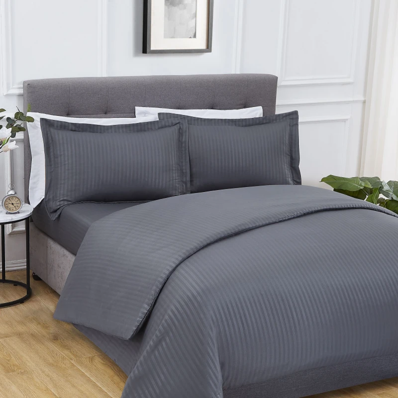 Image of Smart Living Smart Living Luxury Super Soft Easy Care Sateen Stripe Complete Bedding Set in Charcoal Size: Double Charcoal Double Unisex 50562427799