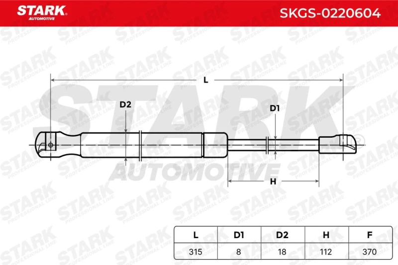 Image of STARK SKGS-0220604 Tailgate strut both sides, Extention Force: 370N Steel Gas Spring,boot (219)
