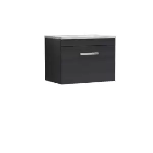 image of Nuie Athena 600 Wall Hung Single Drawer Vanity & Bellato Grey Worktop - Black Woodgrain