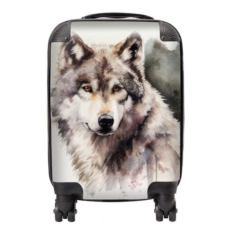 Image of Warren Reed - Designer Loyal Wolf Watercolour Suitcase in Brown Size: Large Brown Unisex Large