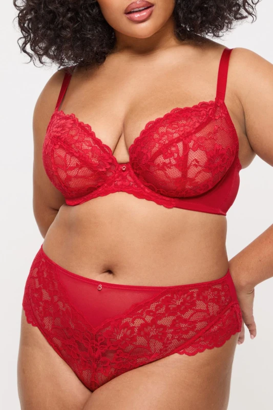 Image of Ann Summers Womens Sexy Lace Fuller Bust Non Padded Plunge Bra in Red Size: 42FF Red Female 42FF