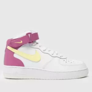 image of Nike White & Purple Air Force 1 Mid Le Girls Youth Trainers