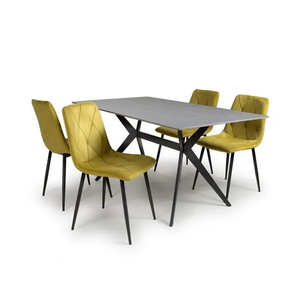 Image of Shankar Timor 1.6m Grey & 4 Vernon Yellow Dining Set - Grey 9016075