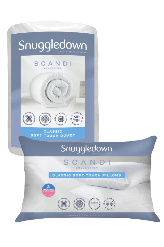 Image of Snuggledown Snuggledown Scandinavian Hollowfibre 4.5 Tog Summer Duvet With 2 Pillows in White Size: Single White Single Unisex 5060543866438
