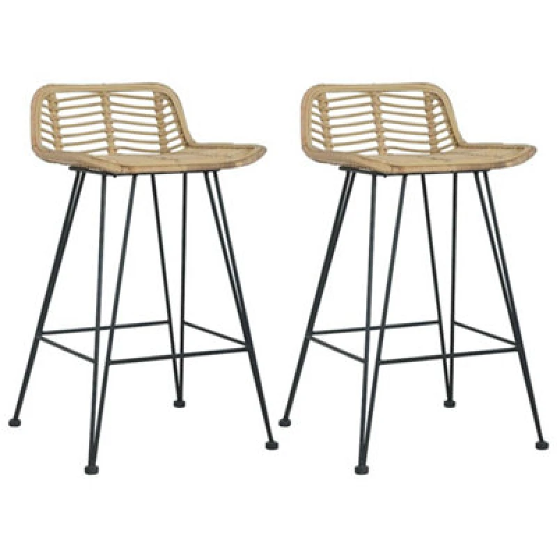 Image of vidaXL 2x Bar Chairs Rattan Natural Armchairs Bedroom Seats Home Lounge Couch