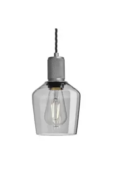 Image of Knurled Tinted Glass Schoolhouse Pendant, 5.5 Inch, Smoke Grey, Pewter Holder