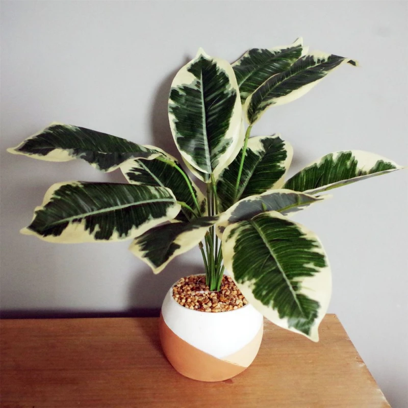 Image of Leaf 40cm Artificial Pothos Plant Variegated Shrub with Planter Green