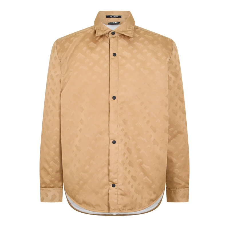Image of Boss Mens S-Olson-Padd Long Sleeve Oxford Shirt Medium Beige male S