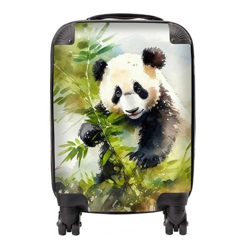 Image of Warren Reed - Designer Panda Eating Bamboo Watercolour Suitcase in Brown Size: Large Brown Unisex Large