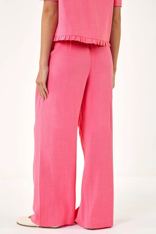 Image of Roman Womens Linen Mix Wide Leg Trousers in Pink Size: 20 Pink Female 20