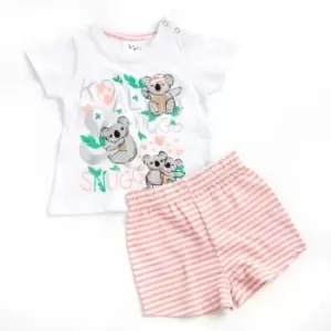 Image of Minikidz Baby Girls Wish Upon A Star Koala Pyjama Set (6-9 months) (White/Coral)