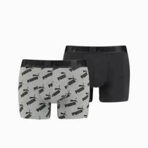 PUMA Mens All-Over-Print Logo Boxer 2 Pack, Dark Grey Melange/Black, size X Large, Clothing