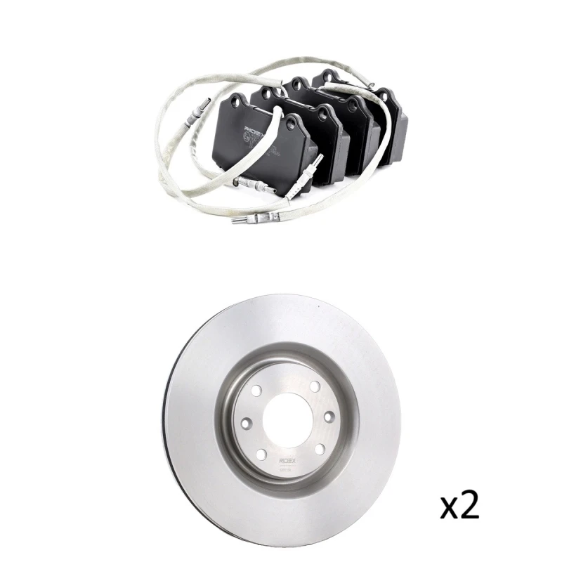 Image of RIDEX 3405B2873 Brake disc and pads set Front Axle, Brake Disc Type: internally vented, incl. wear warning contact Brake Set,disc brakes (3405)