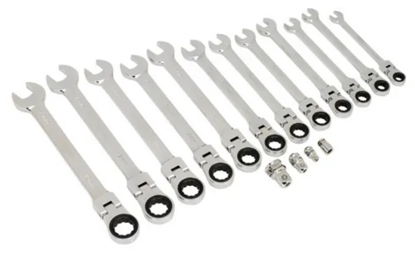 Image of Genuine SEALEY AK6382 Flexi-Head Ratchet Combination Spanner Set 16pc Metric