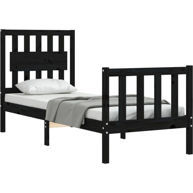 Image of VIDAXL Bed Frame without Mattress Black Small Single Solid Wood Pine Vidaxl 3192390
