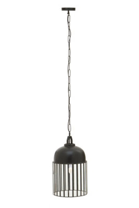 Image of Orsina Antique Black Pendant Light, Open Frame One Bulb Cage Light, Handcrafted Metal And Glass Hanging Fixture