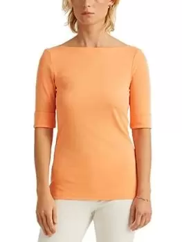 Image of Lauren by Ralph Lauren Judy Elbow Sleeve Knit Top - Orange, Size S, Women
