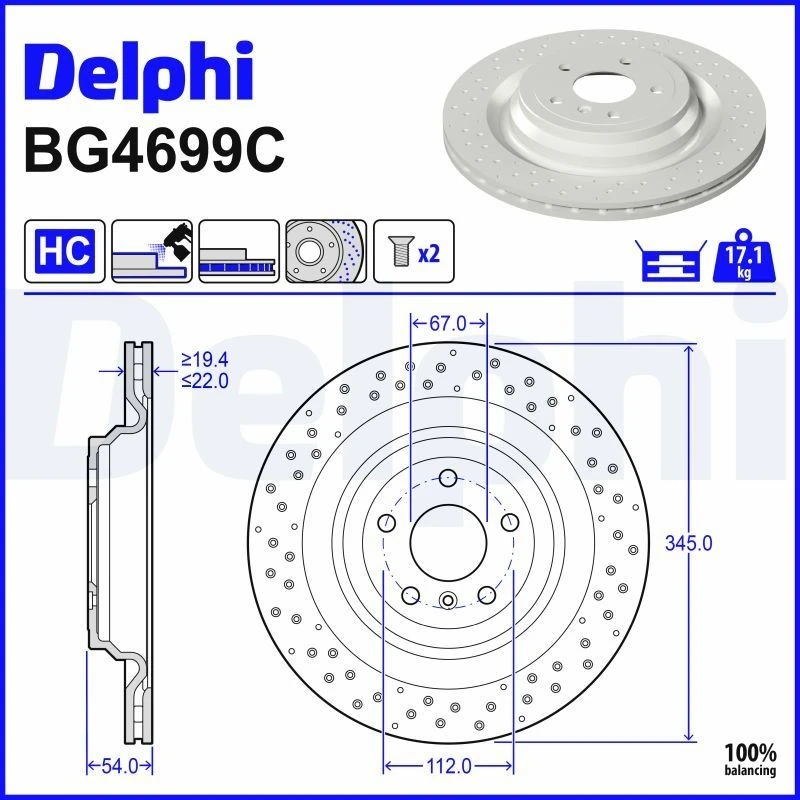 Image of DELPHI Brake disc DELPHI BG4699C