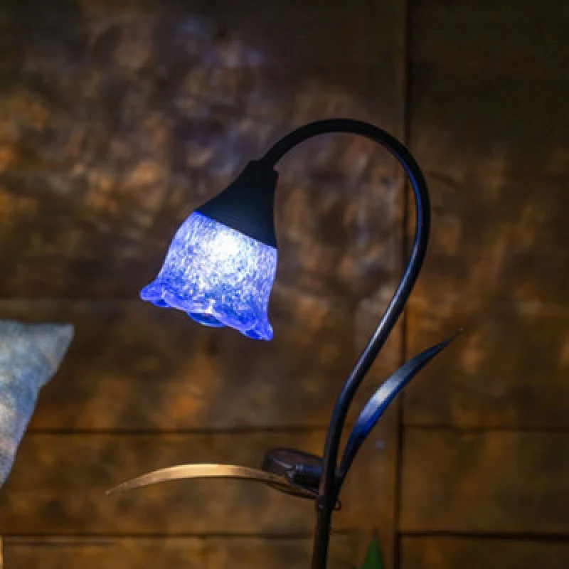 Image of ValueLights Large Solar Powered Blue Tulip Lantern Spike Light Black