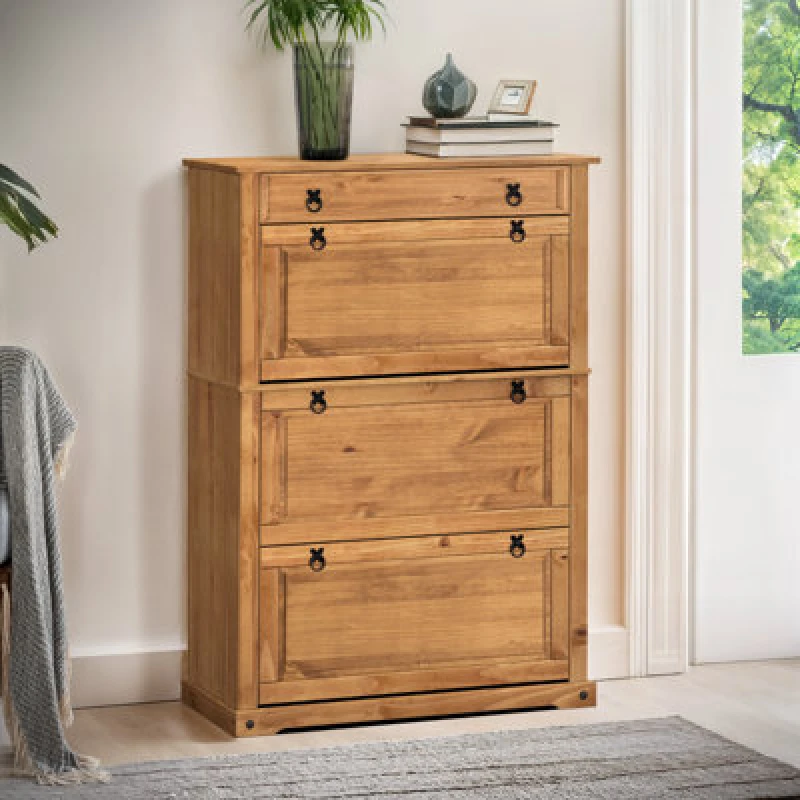 Image of Mercers Furniture Corona 1 Drawer 3 Shelf Shoe Rack Chest Solid Wood Pine Antique Wax Wooden