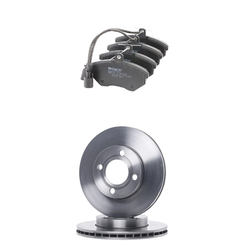 Image of RIDEX 3405B1932 Brake disc and pads set Front Axle, Brake Disc Type: internally vented, incl. wear warning contact Brake Set,disc brakes (3405)