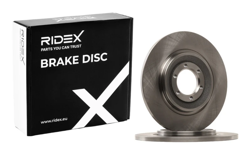 Image of RIDEX 82B0805 Brake disc Rear Axle, solid, Cast Iron, Uncoated, Untreated, without bolts/screws Cast Iron Brake Disc (82)