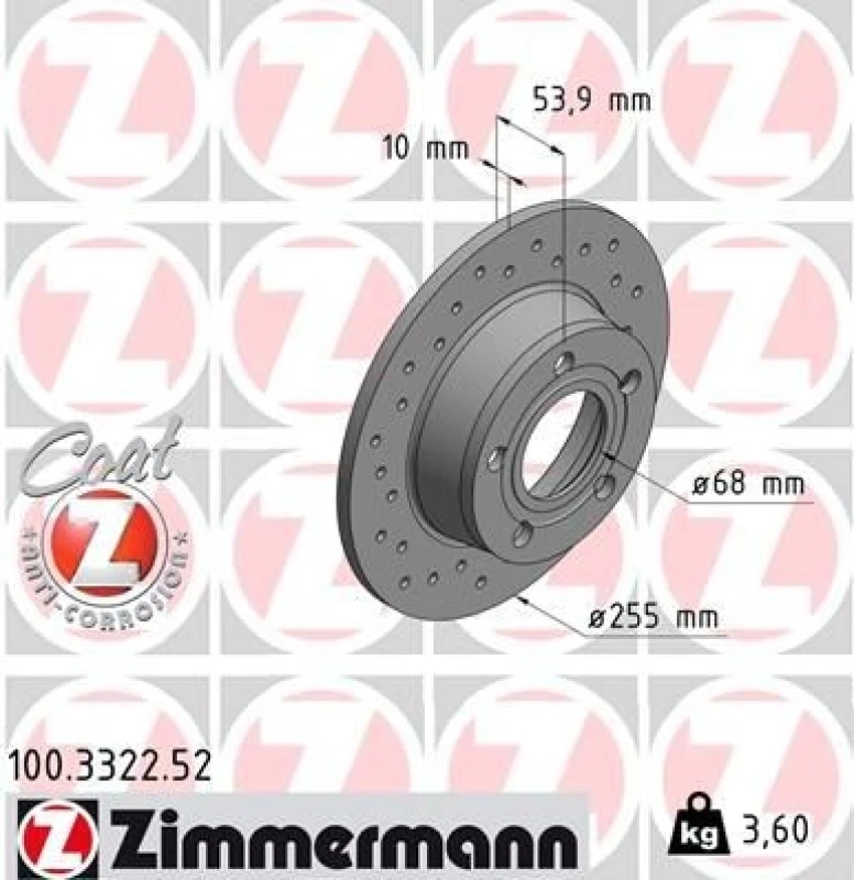 Image of ZIMMERMANN Brake disc ZIMMERMANN 100.3322.52