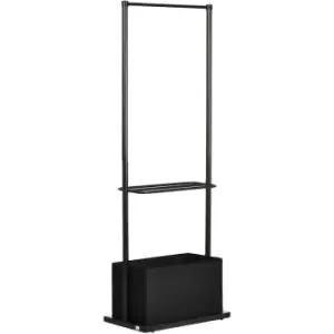 Image of Clothes Rail Bamboo Coat Stand Garment Rack w/ Shelves Fabric Box Walnut - Dark Walnut - Homcom