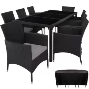 image of Tectake 8 Seat Rattan Garden Furniture Set With Protective Cover - Black/Cream