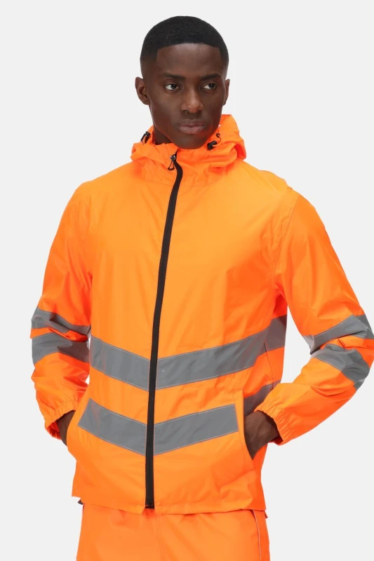 Image of Regatta Regatta Hi-Vis Pro Packaway Jacket in Burnt Orange Size: X-Large Burnt Orange XL Male 5057538237892