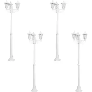 Image of 4 PACK IP44 Outdoor Bollard Light White Aluminium Lantern 3 Arm 60W E27 Post
