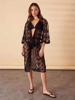 Image of Accessorize Lace Kimono, Black Size M Women