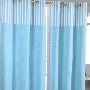 Image of Homescapes - homecapes Polka Dots Blue Ready Made Eyelet Curtain Pair, 137 x 182cm Drop - Blue