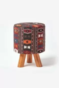 image of Tall Kilim Footstool with Wooden Legs