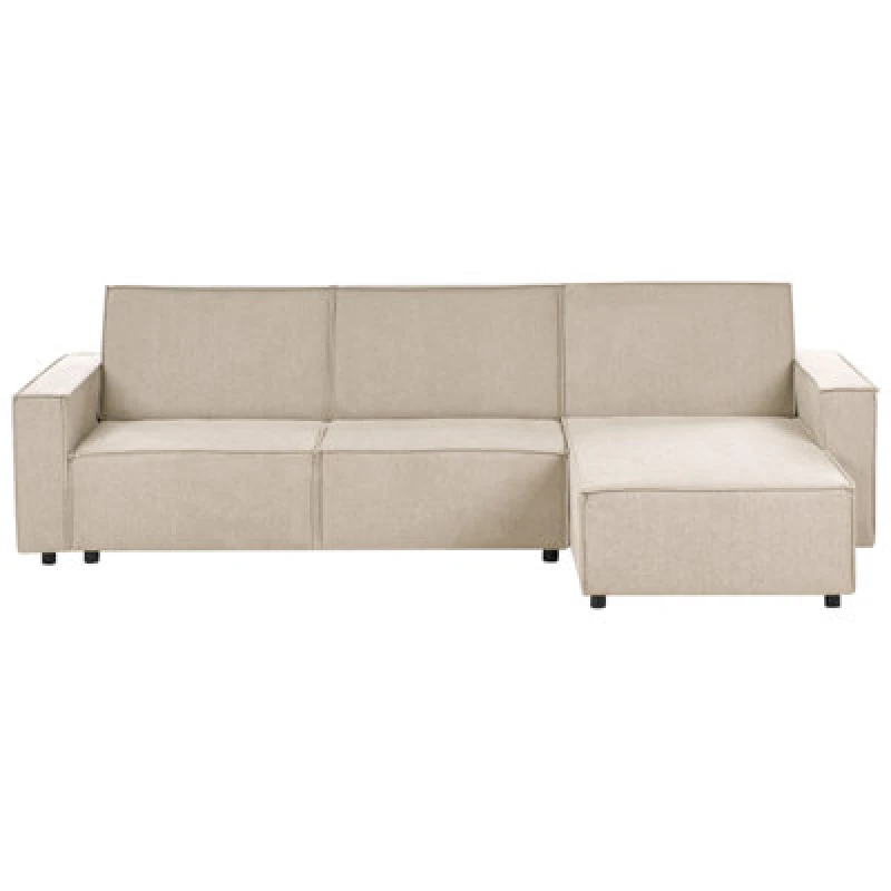 Image of Beliani Corner Sofa Bed 3 Seater Romedal Ii Fabric Beige Left Hand