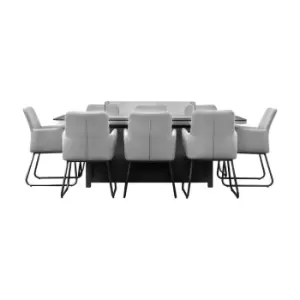 Image of Gallery Interiors Ibis Garden 8 Seater Dining Set with Fire Pit Table in Slate