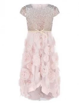 image of Monsoon Girls Sequin 3D Roses Dress - Dusky Pink Size 12-13 Years, Women