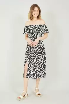 image of Black Zebra Print Bardot Dress