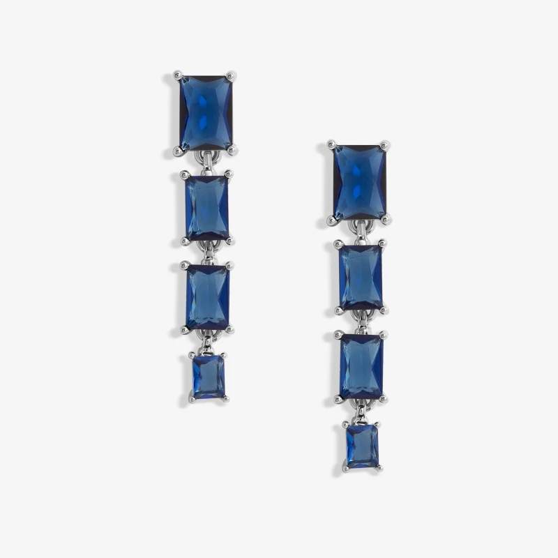 Image of Jon Richard Rhodium Plated Blue Cubic Zirconia Multi Stone Drop Earrings Silver