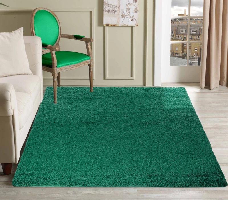 Image of Desire Rugs Plain Living Room Shaggy Area Rugs Emerald 160X230 Cm