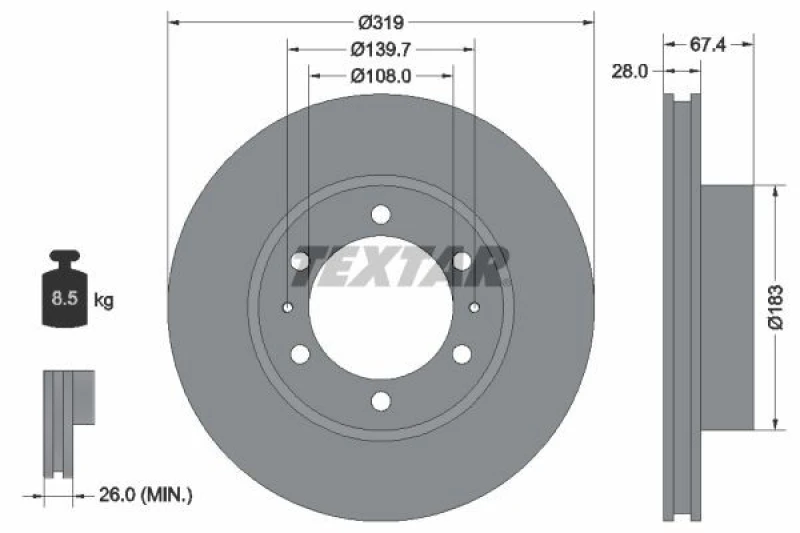 Image of Brake disc TEXTAR 92274903