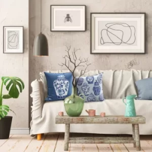 Image of YST0282 Dark Blue Blue White Cushion