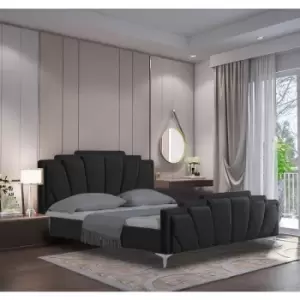 Image of Lanna Upholstered Beds - Plush Velvet, Super King Size Frame, Black - Black