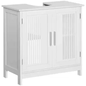 image of Kleankin Bathroom Pedestal Under Sink Cabinet With Storage Shelf, 2 Doors, White