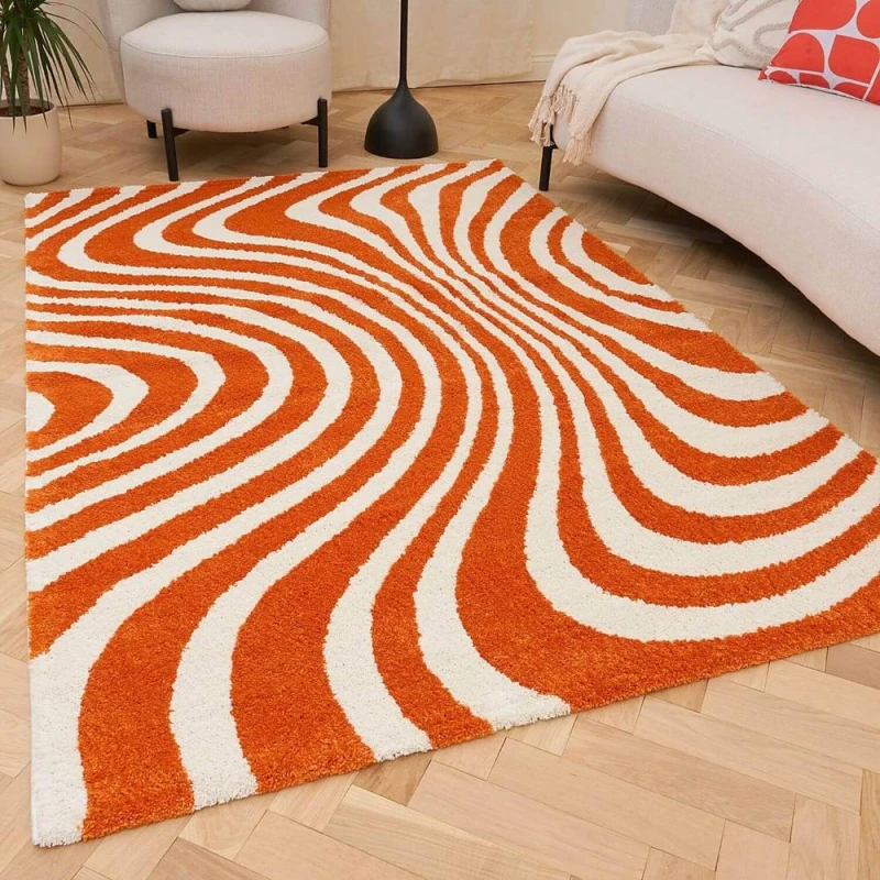 Image of THE RUGS Joli Striped Soft & Dense Pile Living Room & Bedroom Rug in Orange Size: 160cm x 230cm Orange Unisex 160cm x 230 cm