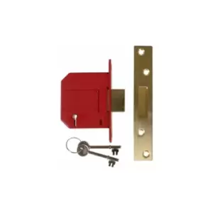 image of StrongBOLT 2100S bs 5 Lever Mortice Deadlock 81mm 3" Satin Brass Box - Union