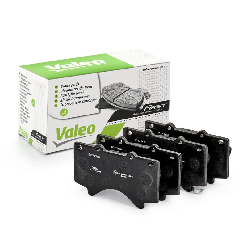 Image of VALEO 301339 Brake pad set ESSENTIAL Front Axle, with acoustic wear warning, without anti-squeak plate Brake Pad Set,disc brake (402)