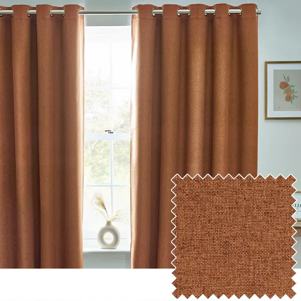 Image of Furn Dawn 100% Blackout Thermal Eyelet Curtains Burnt Orange