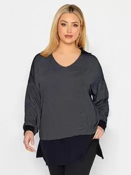 Image of Yours Polo Neck Stripe Top - Blue Size 16, Women